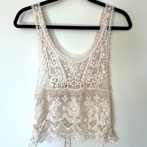 Tobi Cream Crochet Tie Top, One Size